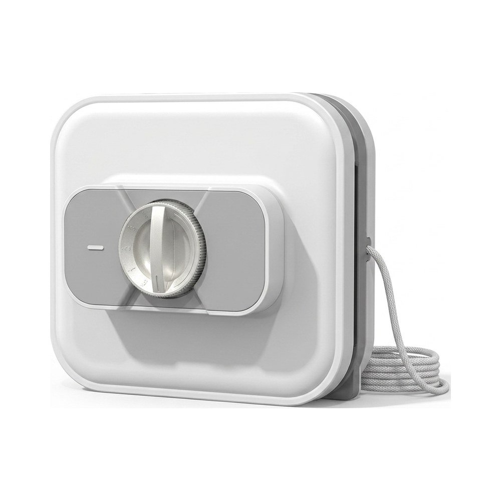 FN-Square white rectangular magnetic window cleaner with steel safety rope and wide grip on a white background
