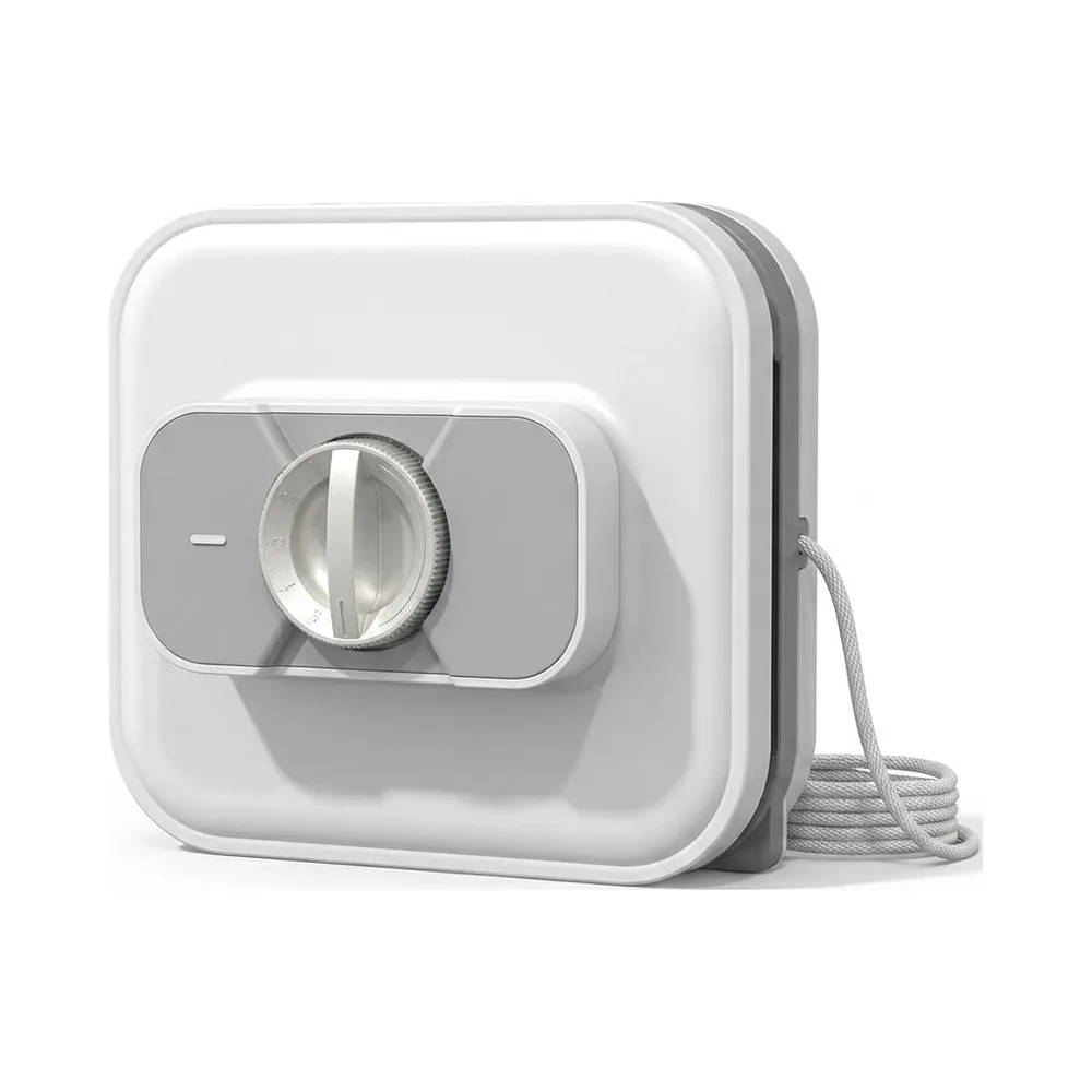 FN-Square white rectangular magnetic window cleaner with steel safety rope and wide grip on a white background