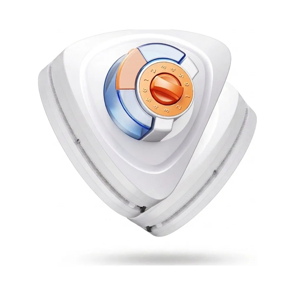 FN-Vista white triangular magnetic window cleaner with orange 6-level dial and water-storage windows on a white background