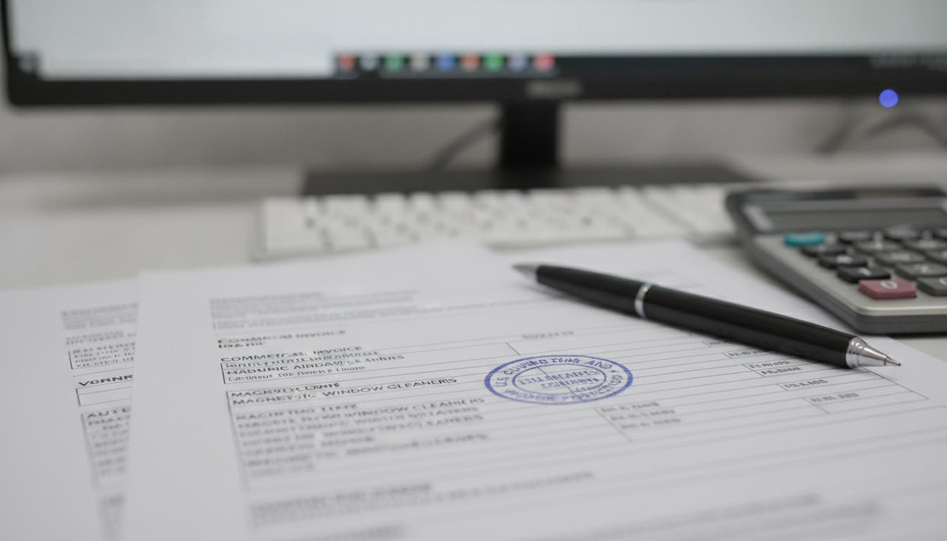 Customs broker invoice DDP magnetic window cleaner USA documentation