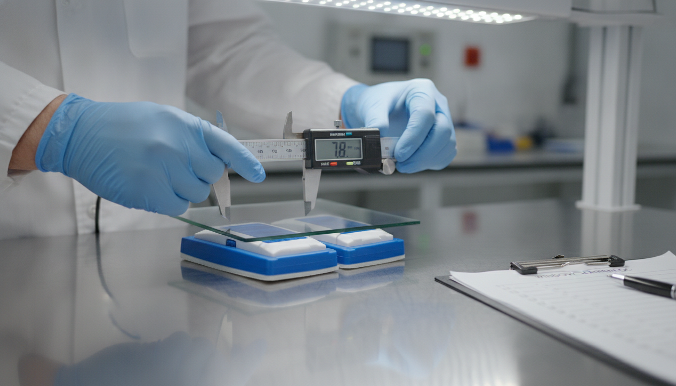 Quality control inspector verifying magnetic window cleaner production specifications