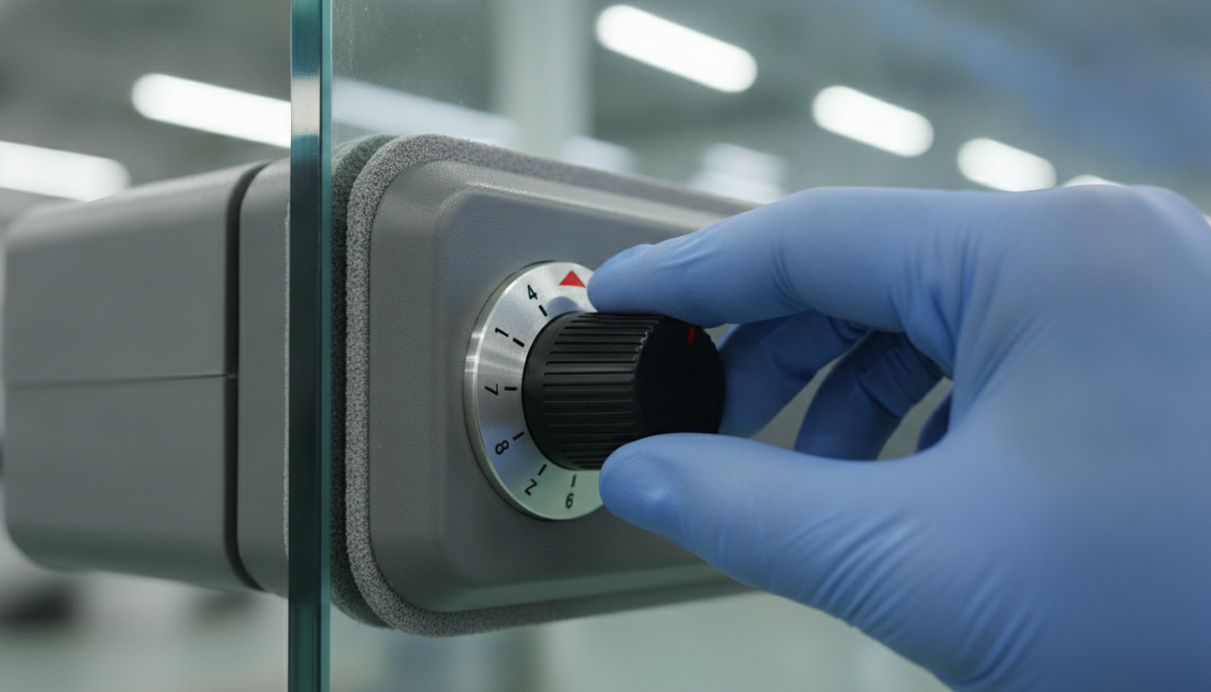 Close-up of 6-stage adjustable magnetic force dial on window cleaner