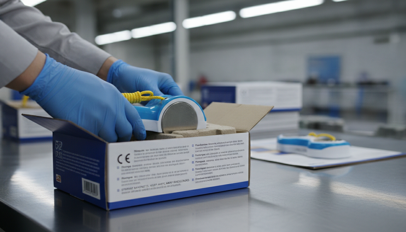 Assembly of magnetic window cleaner into custom printed packaging carton