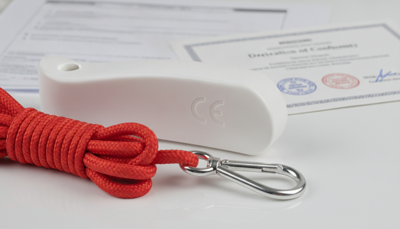 CE certified magnetic window cleaner with rated safety tether and conformity documentation