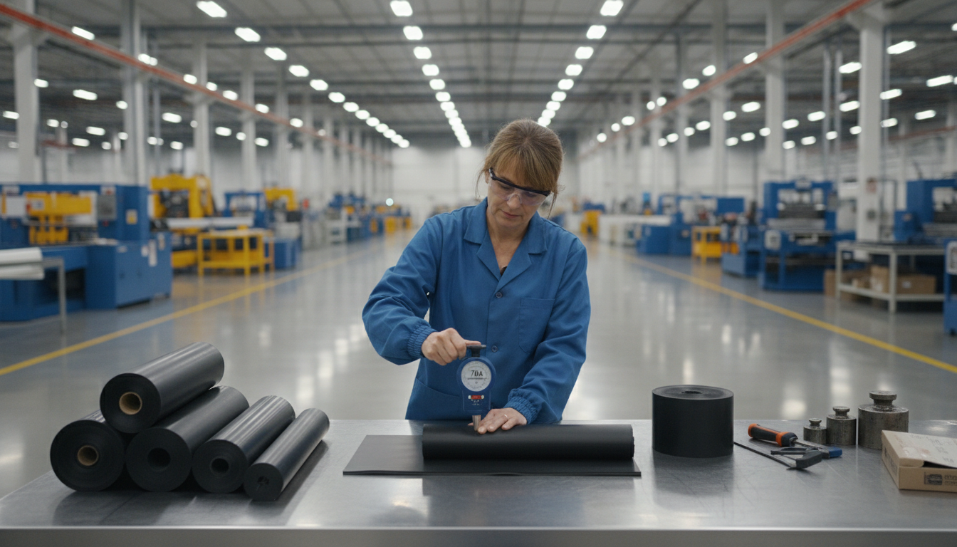 Quality control testing window squeegee rubber durometer in factory